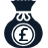 Money bag icon with pound symbol - Full refund guarantee for portrait and reproduction orders