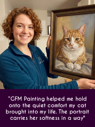 Person holding custom cat memorial portrait created by GFM Painting