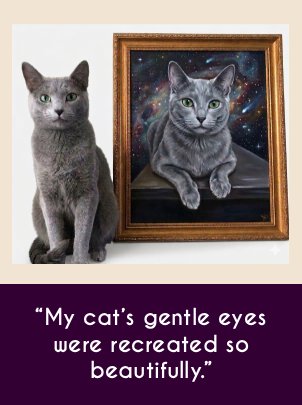 Cat memorial painting held by owner with five‑star review for GFM Painting