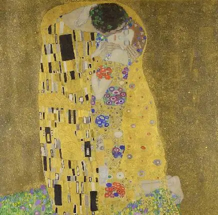 The Kiss by Gustav Klimt – iconic Art Nouveau gold leaf painting