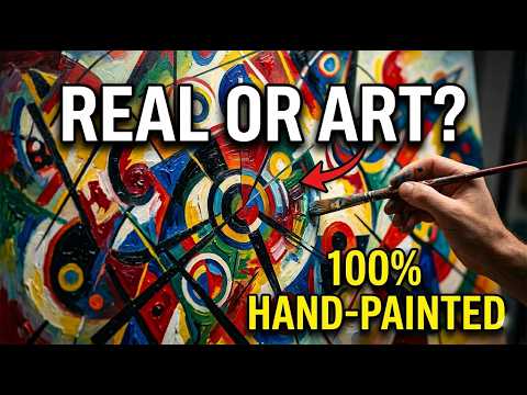 Reproduction process of Kandinsky’s Composition VII showing GFM Painting artists applying color and brushwork in a hand-painted museum-quality artwork