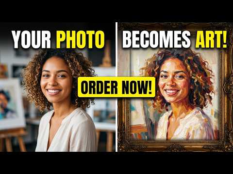 Portrait process showing GFM Painting artists transforming a photograph into a hand-painted oil portrait with fine artistic detail