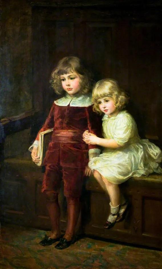 Buy Anna Lea Merritt Alfred and Charles, Grandchildren of Alfred Tennyson Oil Painting - Hand Painted Reproduction