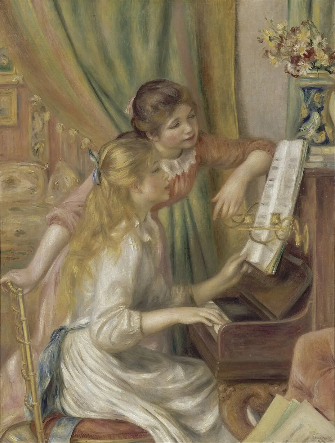 Buy Pierre Auguste Renoir Girls At The Piano2 Oil Painting - Hand Painted Reproduction