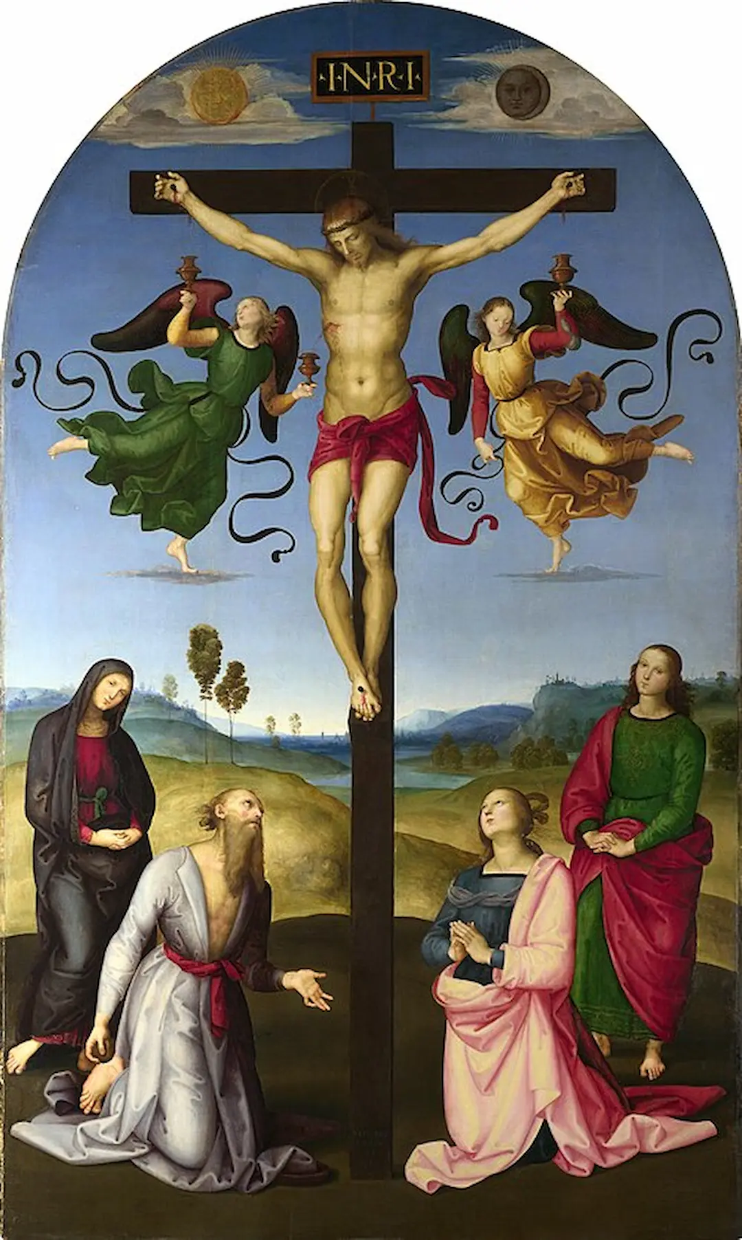 Buy Raffaello Sanzio Christ on the Cross with the Virgin, Saint Jerome, Mary Magdalene, and John the Baptist (Citta di Castello Altarpiece) Oil Painting - Hand Painted Reproduction