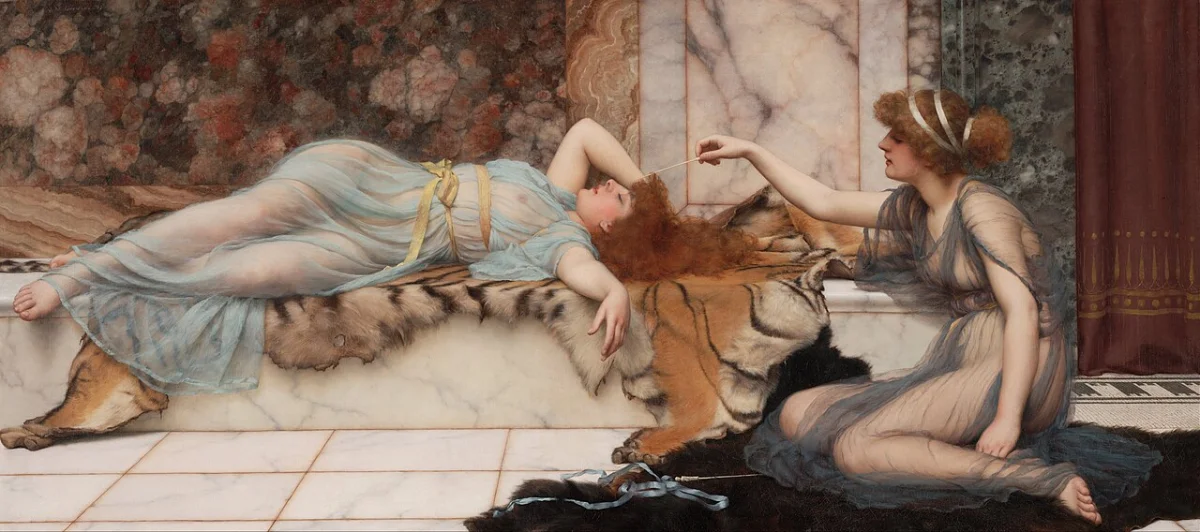Buy John William Godward Mischief and Repose Oil Painting - Hand Painted Reproduction