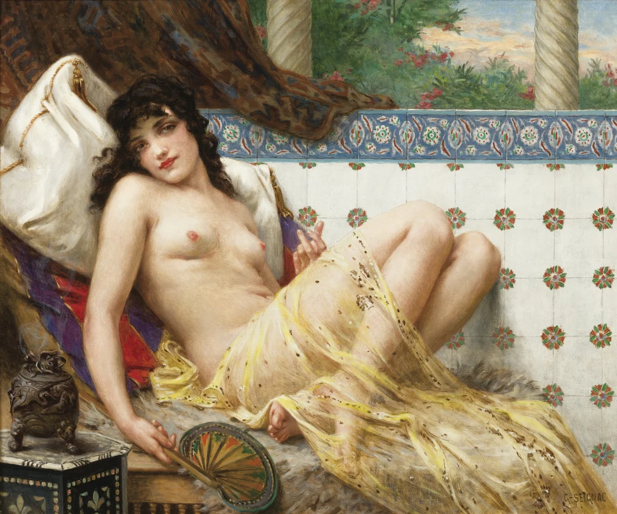 Buy Guillaume Seignac Odalisque with a Fan Oil Painting - Hand Painted Reproduction
