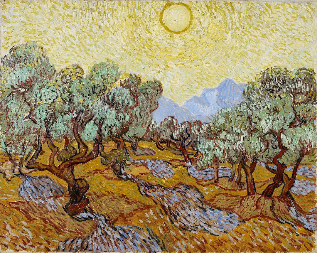 Buy Vincent Van Gogh Olive Trees With Yellow Sky And Sun Oil Painting - Hand Painted Reproduction