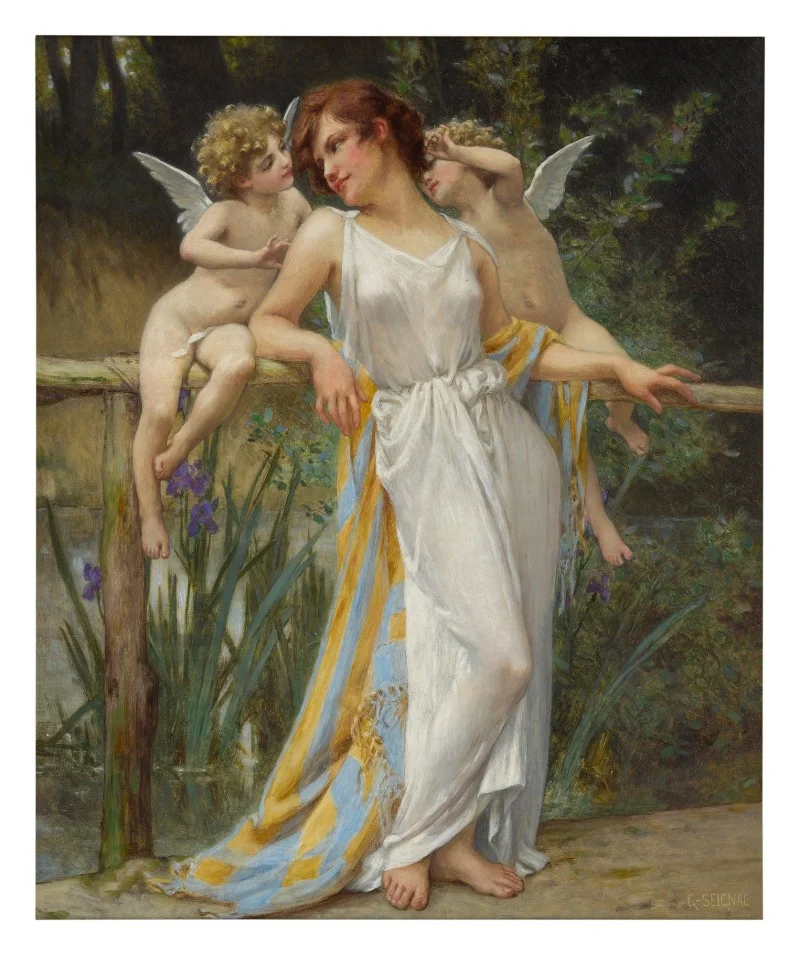 Buy Guillaume Seignac Psyche with Putti Oil Painting - Hand Painted Reproduction