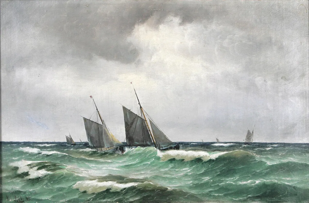 Buy Edwin Austin Abbey Seascape with Sailing Boat Oil Painting - Hand Painted Reproduction