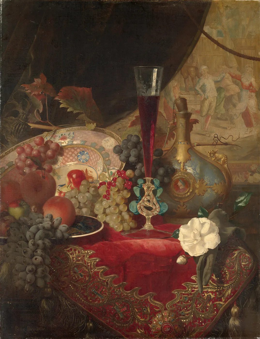 Buy Blaise Alexandre Desgoffe Still Life with Fruit and Venetian Glass on a Table Oil Painting - Hand Painted Reproduction