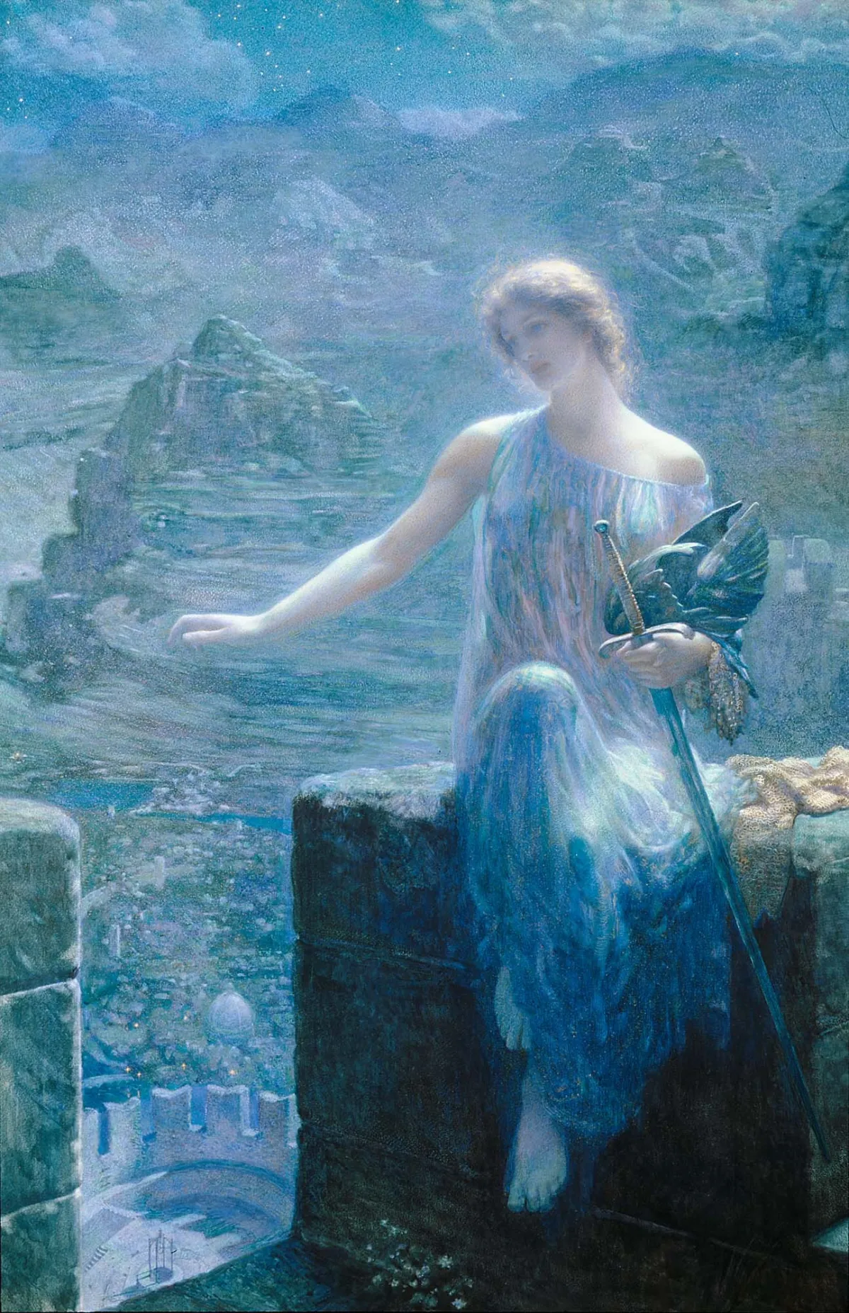 Buy Edward Robert Hughes R.W.S. The Valkyrie's Vigil Oil Painting - Hand Painted Reproduction