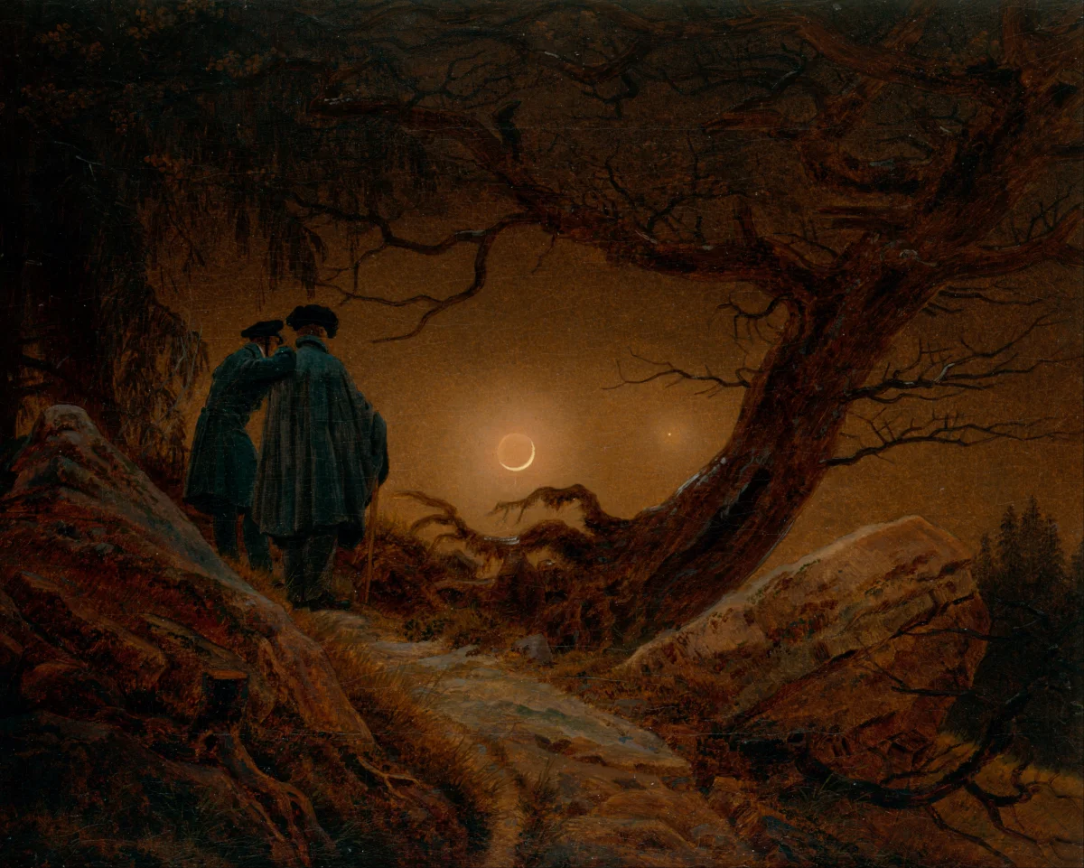 Buy Caspar David Friedrich Two men contemplating the Moon Oil Painting - Hand Painted Reproduction