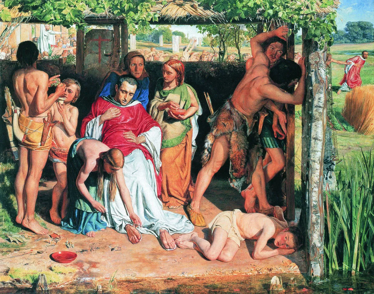 Buy William Holman Hunt A Converted British Family Sheltering a Christian Priest from the Persecution of the Druids Oil Painting - Hand Painted Reproduction