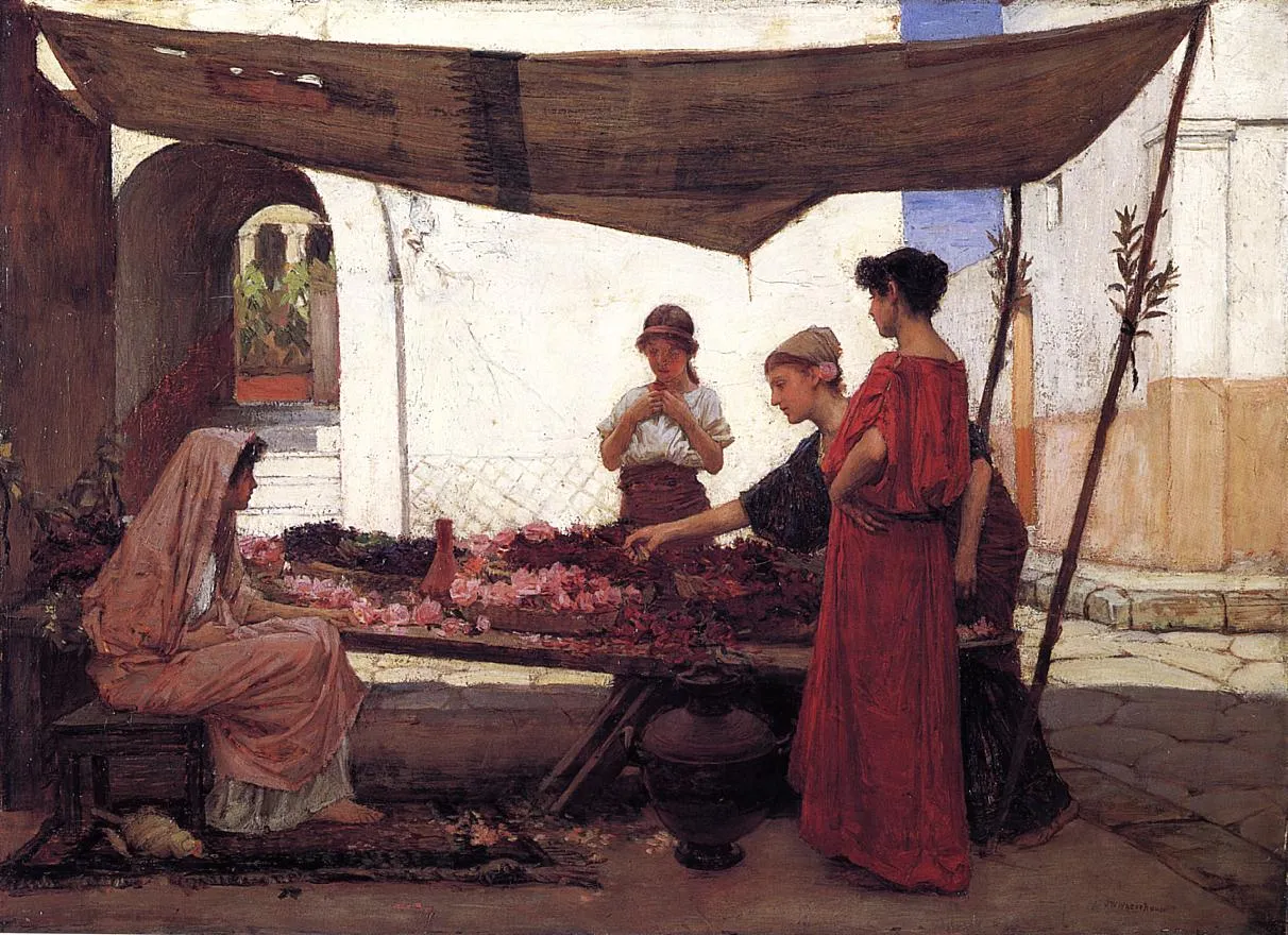 Buy John William Waterhouse A Flower Stall Oil Painting - Hand Painted Reproduction
