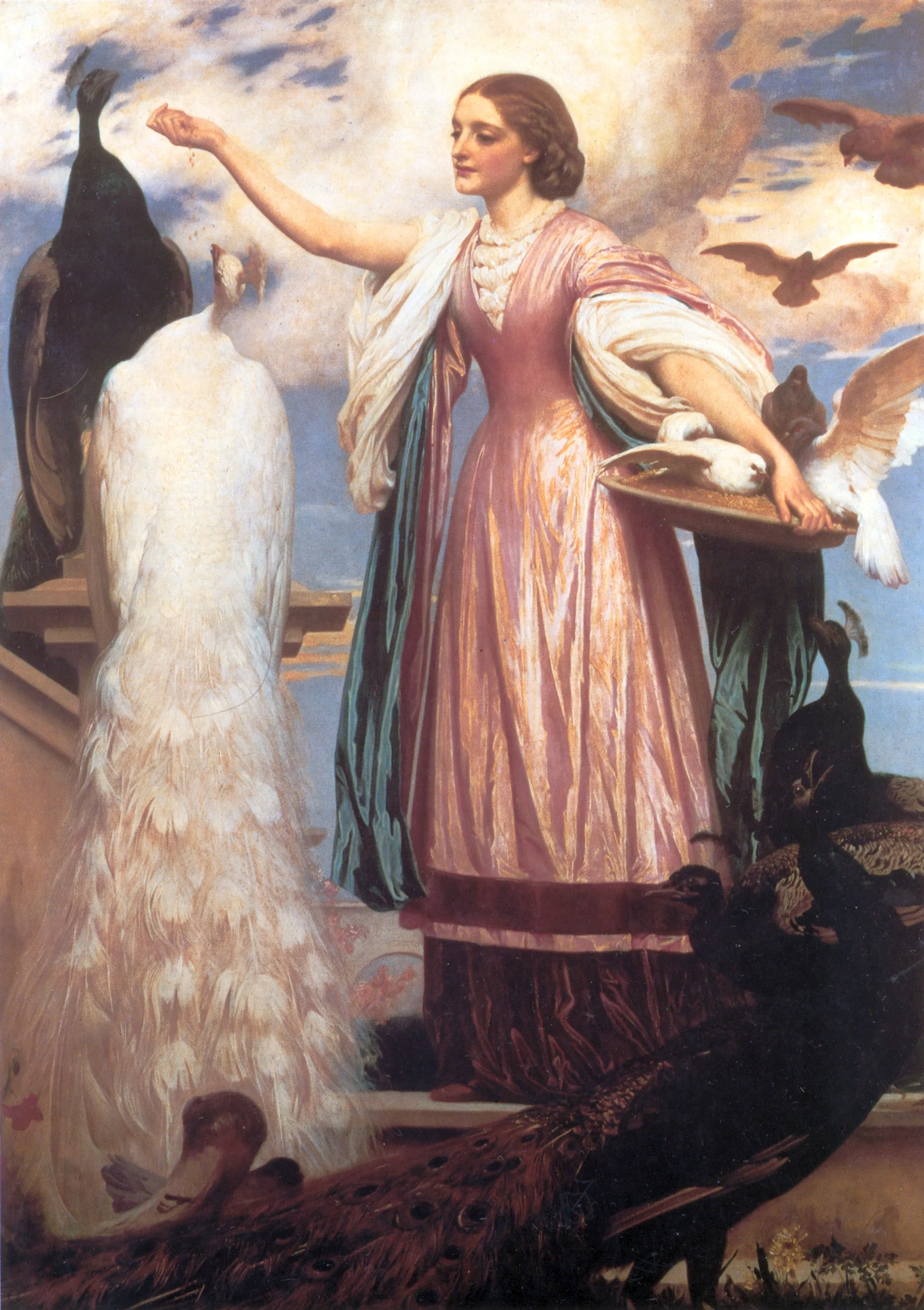 Buy Lord Frederick Leighton A Girl Feeding Peacocks Oil Painting - Hand Painted Reproduction