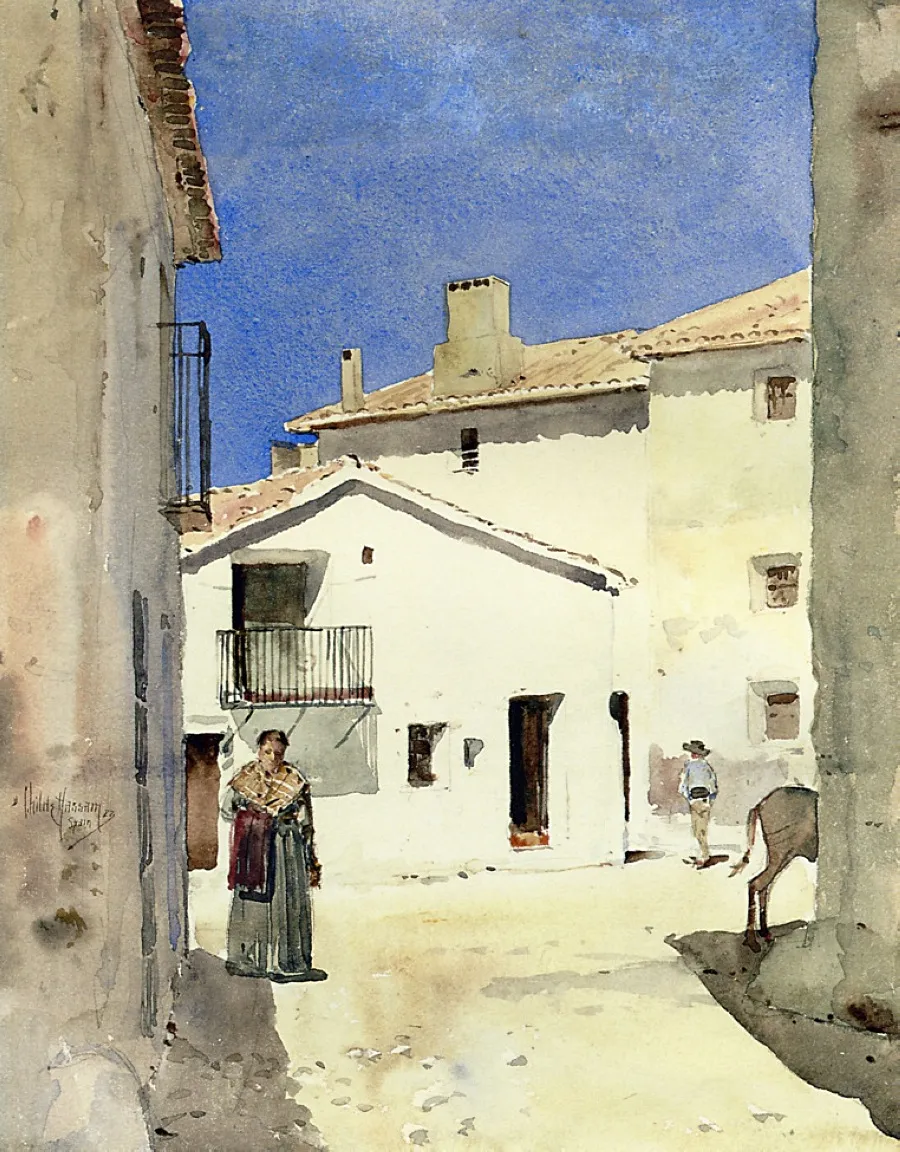 Buy Frederick Childe Hassam A Street in Denia, Spain Oil Painting - Hand Painted Reproduction