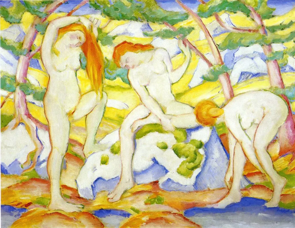 Buy Franz Marc Bathing Girls Oil Painting - Hand Painted Reproduction