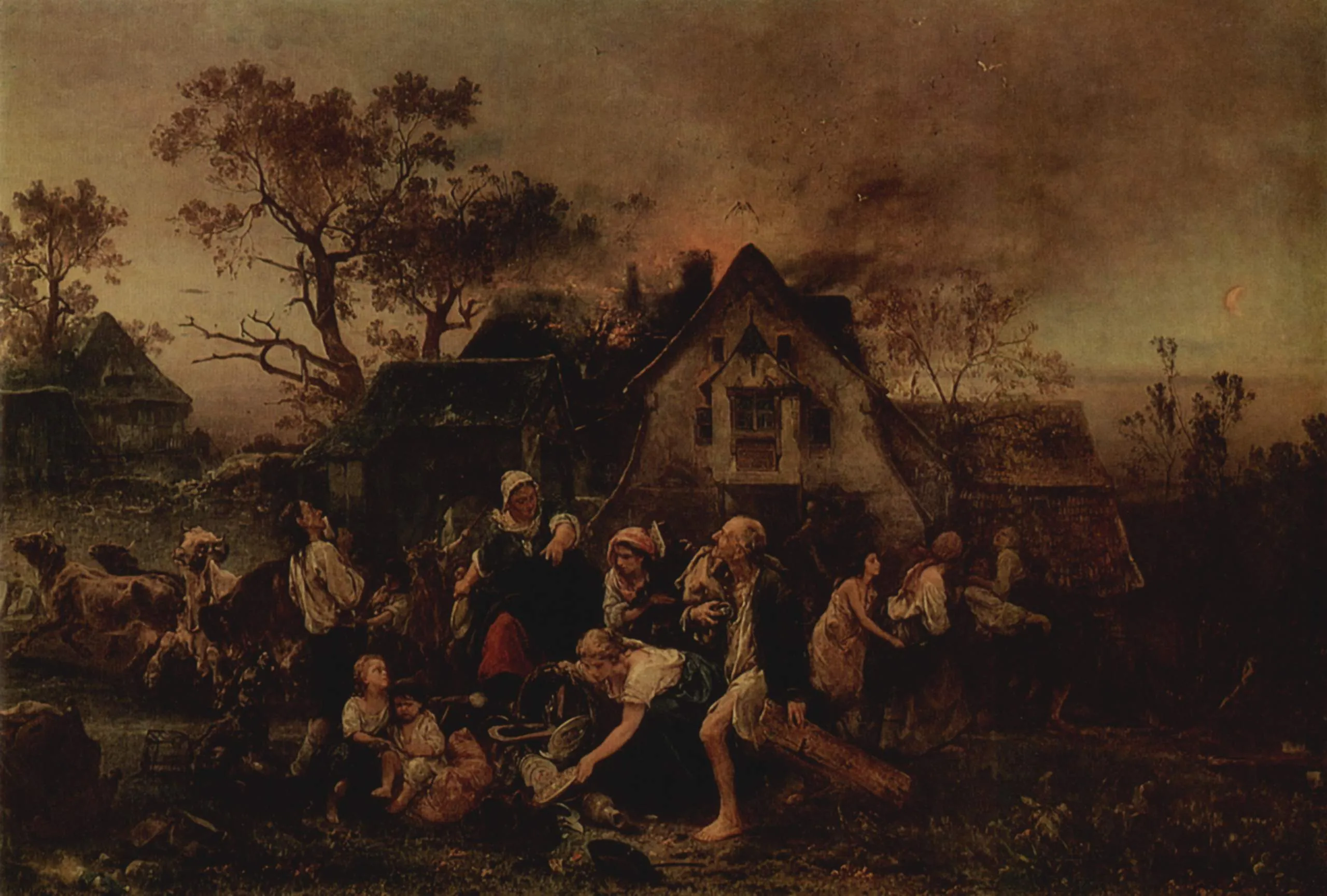Buy Ludwig Knaus Fire in the village Oil Painting - Hand Painted Reproduction