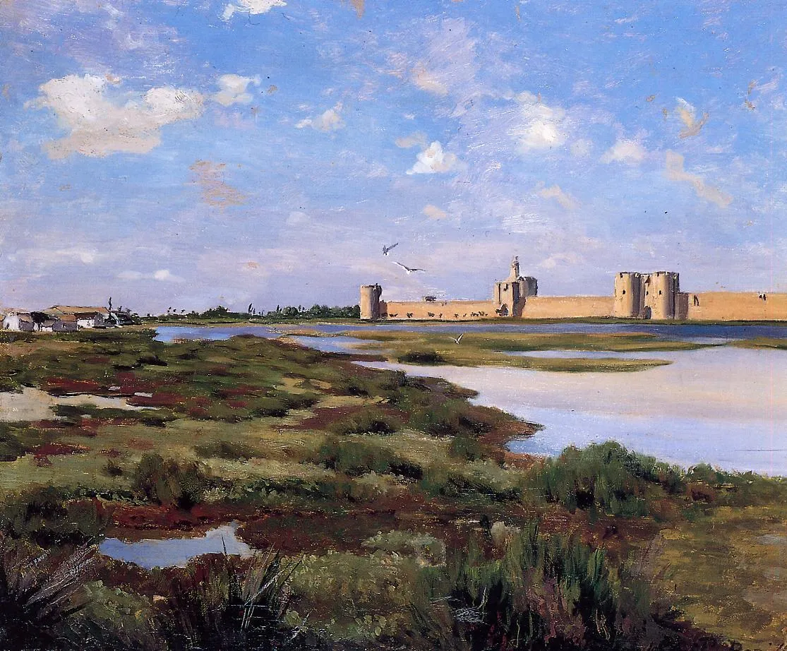 Buy Frederic Bazille Landscape of Aigues-Mortes Oil Painting - Hand Painted Reproduction