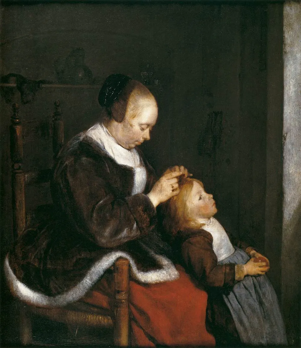 Buy Gerard Terborch Mother Combing the Hair of Her Child Oil Painting - Hand Painted Reproduction
