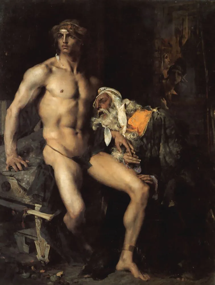 Buy Jules Bastien Lepage Priam at Achilles feet Oil Painting - Hand Painted Reproduction