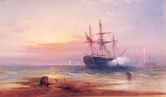 Buy Edward Moran Salute at Sunset Oil Painting - Hand Painted Reproduction