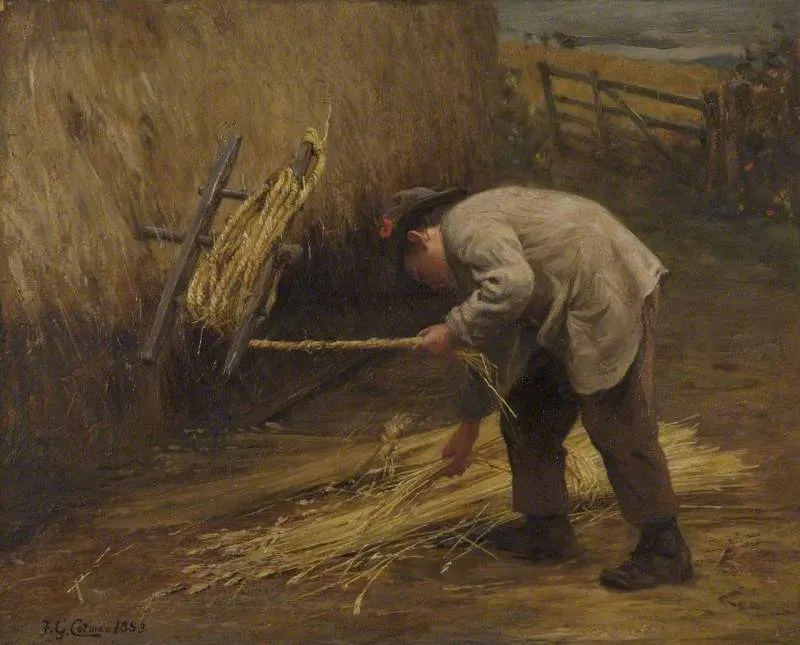 Buy Frederick George Cotman Spinning Thatch Bands Oil Painting - Hand Painted Reproduction