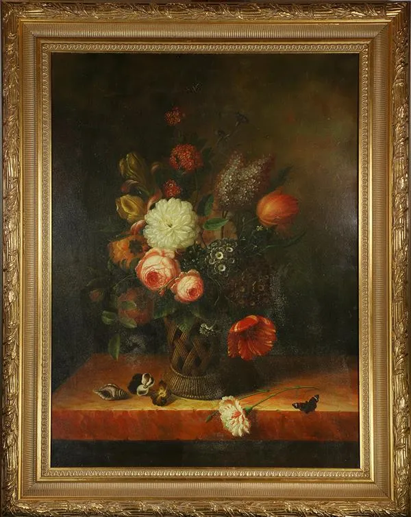 Buy Blaise Alexandre Desgoffe Still Life with Basket of Flowers Oil Painting - Hand Painted Reproduction