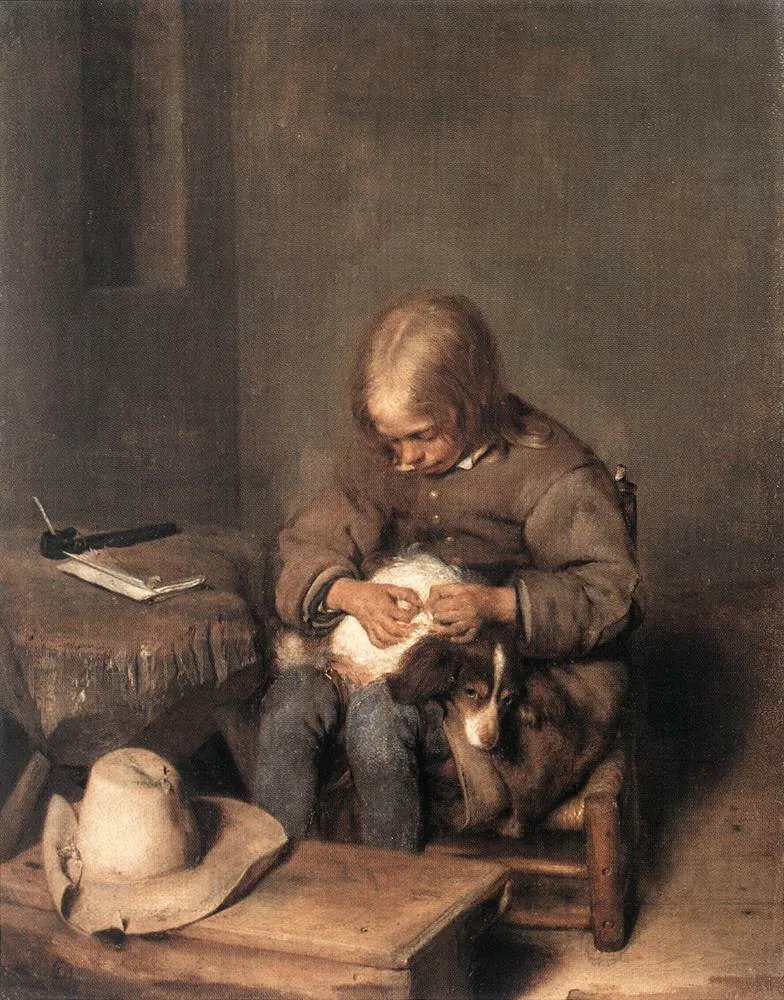 Buy Gerard Terborch The Flea-Catcher Oil Painting - Hand Painted Reproduction