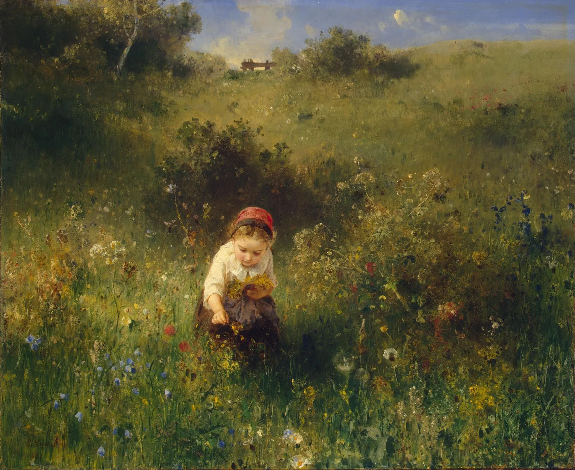 Buy Ludwig Knaus The girl in the meadow Oil Painting - Hand Painted Reproduction