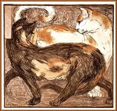 Buy Franz Marc Two Cats Oil Painting - Hand Painted Reproduction