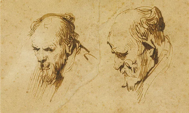 Buy Rembrandt Van Rijn Two Studies of the Head of an Old Man Oil Painting - Hand Painted Reproduction
