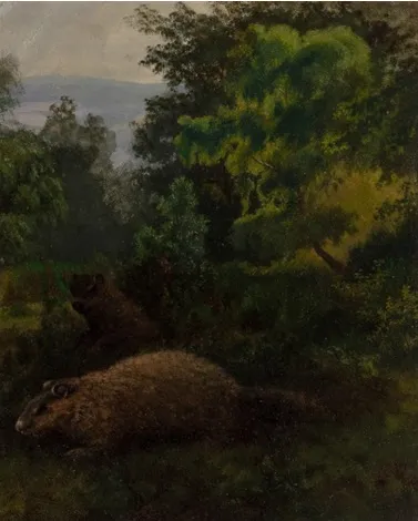 Buy Albert Bierstadt Two Woodchucks in Westphalian Forest Oil Painting - Hand Painted Reproduction