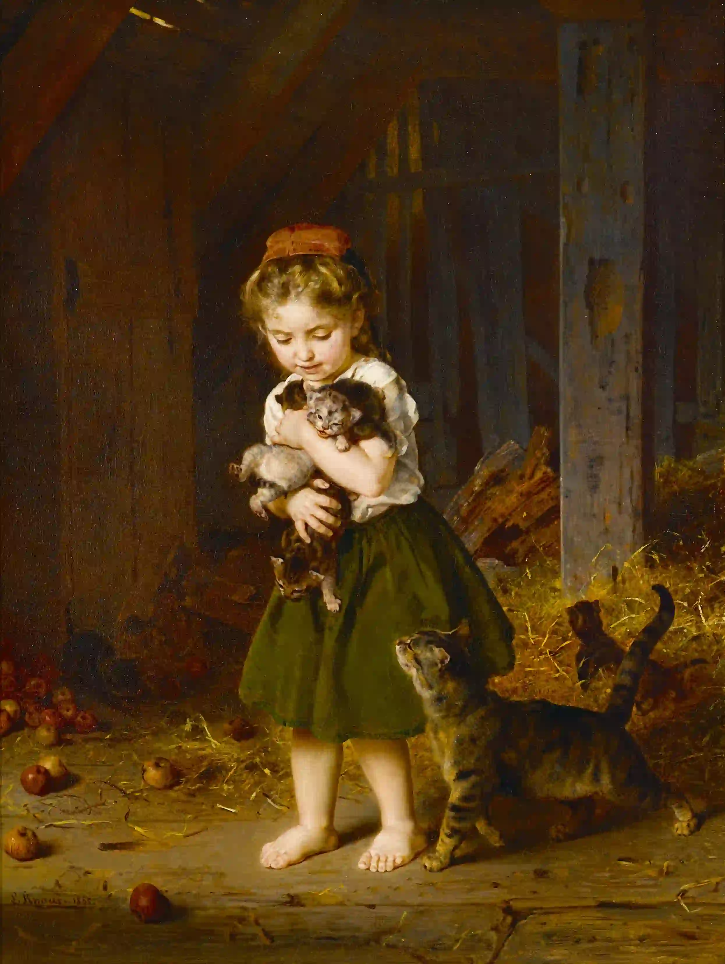 Buy Ludwig Knaus A playful burden Oil Painting - Hand Painted Reproduction
