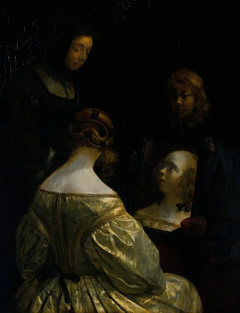 Buy Gerard Terborch Woman at a Mirror Oil Painting - Hand Painted Reproduction