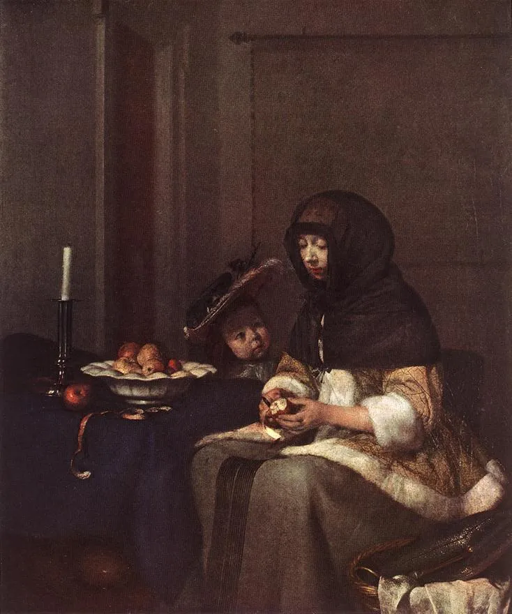 Buy Gerard Terborch Woman Peeling Apple Oil Painting - Hand Painted Reproduction