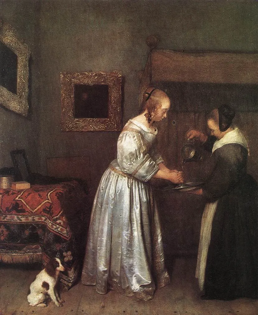 Buy Gerard Terborch Woman Washing Hands Oil Painting - Hand Painted Reproduction