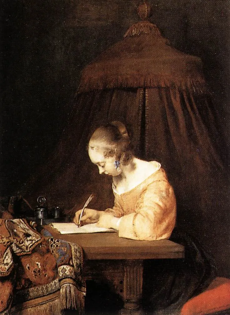 Buy Gerard Terborch Woman Writing A Letter Oil Painting - Hand Painted Reproduction