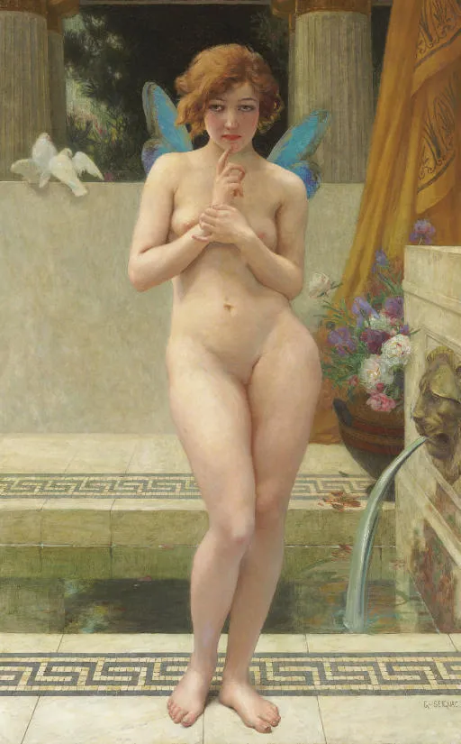 A Nymph by a Fountain by Guillaume Seignac