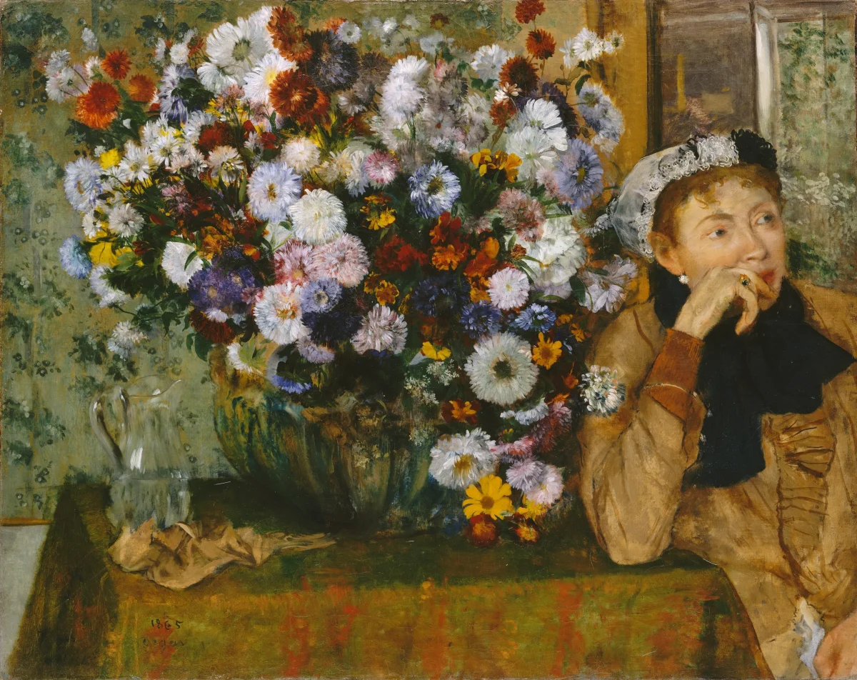 A Woman Seated beside a Vase of Flowers by Edgar Degas