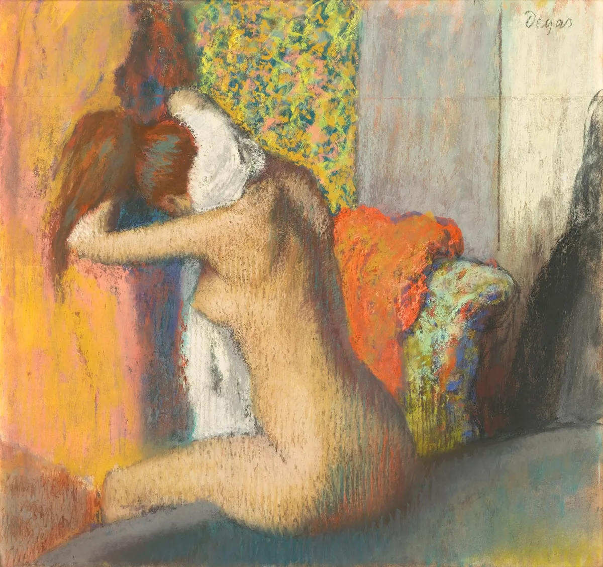After a Bath. Woman Drying the Back of her Neck. by Edgar Degas
