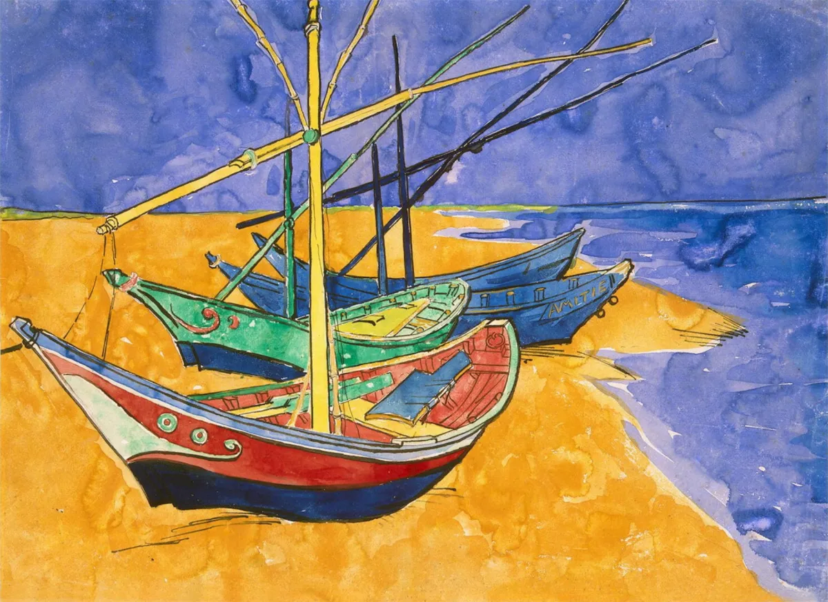 Boats on the Beach of Saintes-Maries by Vincent Van Gogh