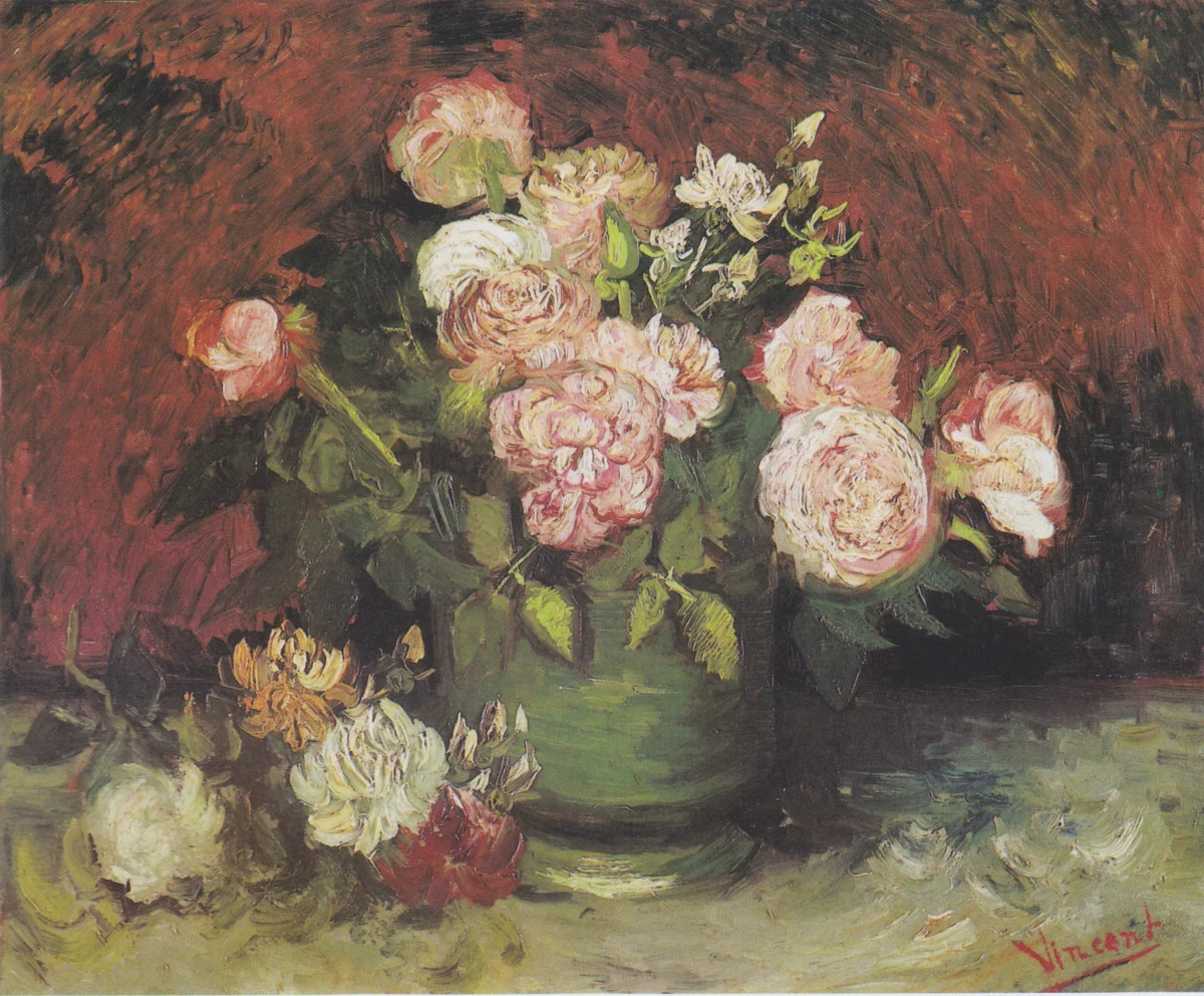 Bowl With Peonies And Roses by Vincent Van Gogh - Famous Oil Painting Hand Painted Art Pieces for Sale.