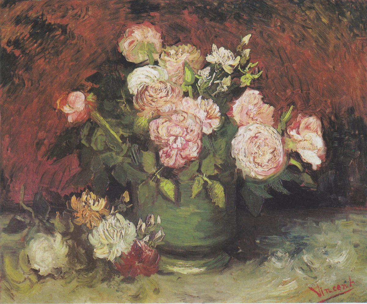 Bowl With Peonies And Roses by Vincent Van Gogh - Famous Oil Painting Hand Painted Art Pieces for Sale.
