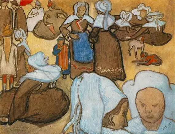 Breton Women and Chlidren by Vincent Van Gogh