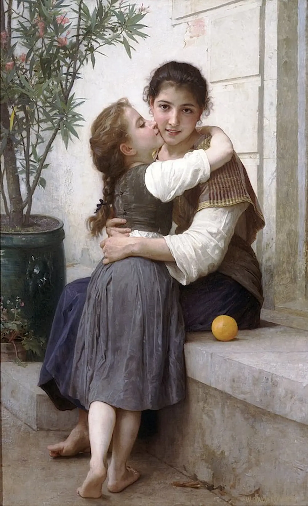 Calinerie (A Little Coaxing) by William-Adolphe Bouguereau - Famous Oil Painting Hand Painted Art Pieces for Sale.