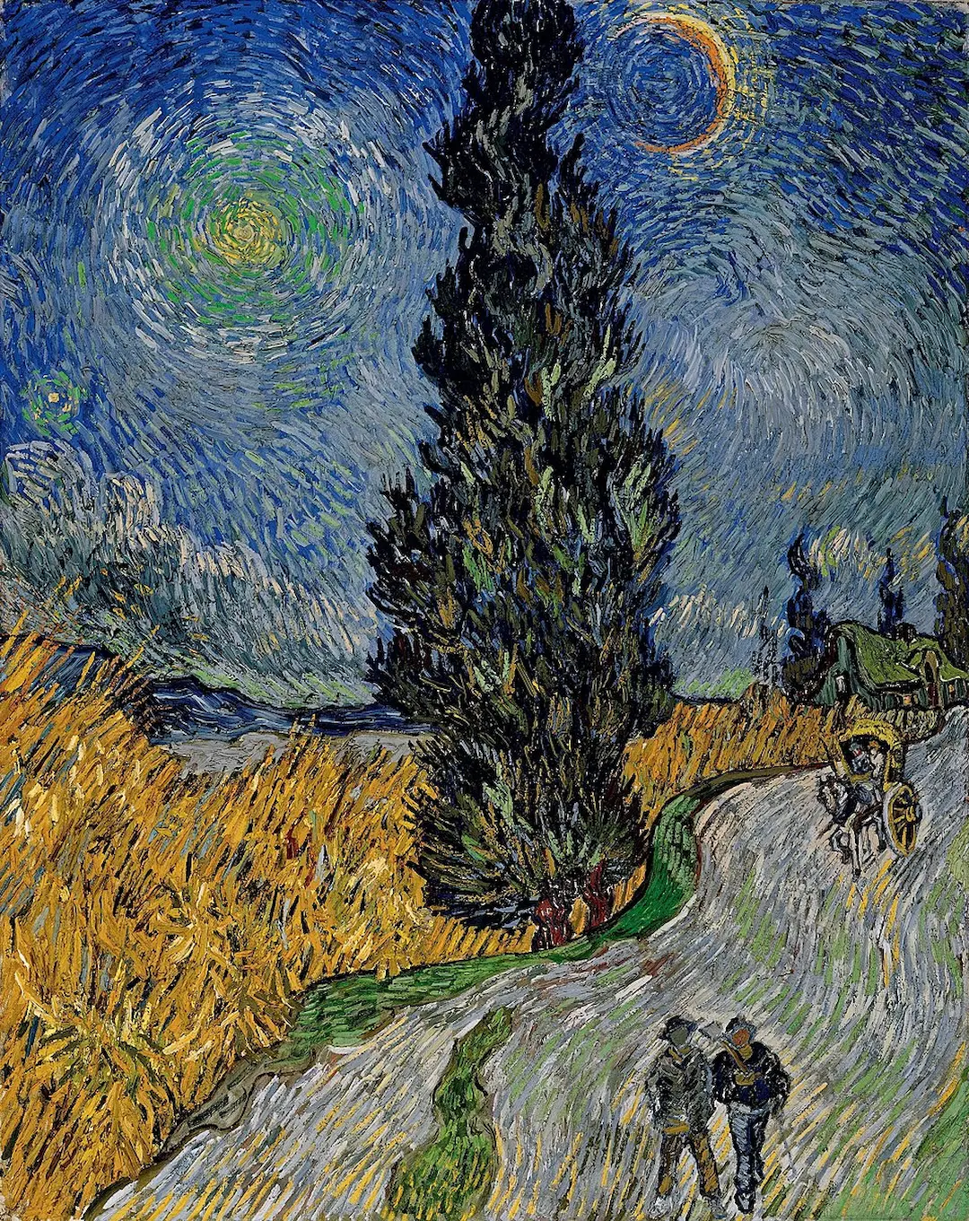 Cypress against a Starry Sky by Vincent Van Gogh - Famous Oil Painting Hand Painted Art Pieces for Sale.