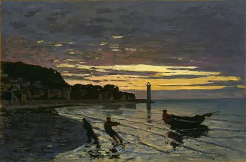 Hauling a Boat Ashore, Honfleur by Claude Monet