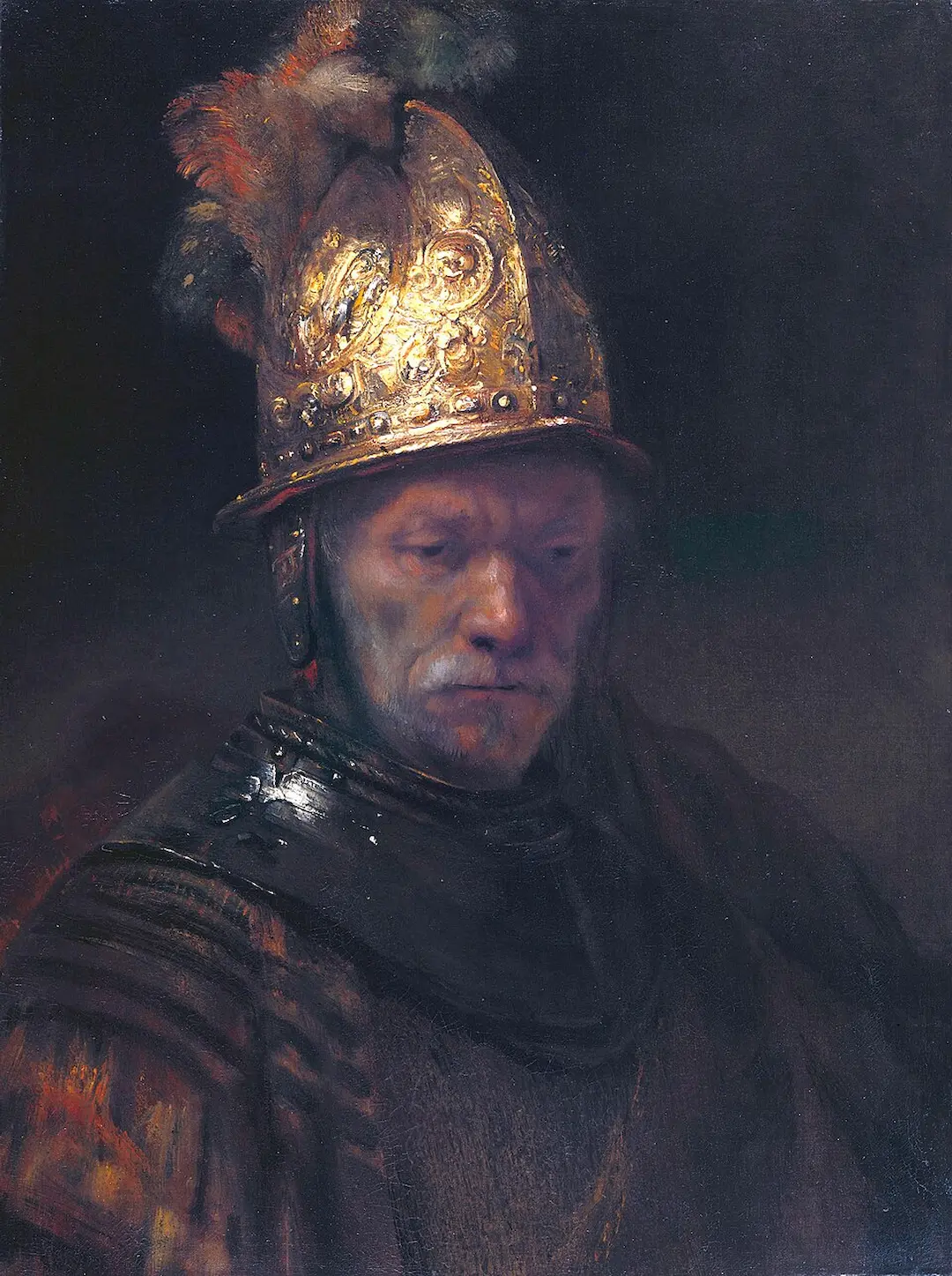 Man in a Golden Helmet c. 1650 by Rembrandt Van Rijn - Famous Oil Painting Hand Painted Art Pieces for Sale.